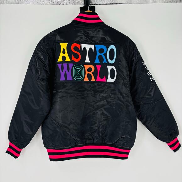 Travis Scott Astro World Satin Bomber Jacket Medium Black Headgear Classics NWT - Picture 2 of 8